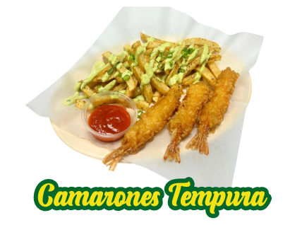 <big>Camarones Tempura</big><br /> (crujiente camron tempura acompañado de papas fritas) <br/><mark><b>MX$129.00</b></mark> ( Los Precios puede Variar).