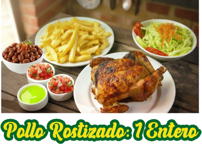 <big>Pollo Rostizado: 1 Entero (Tortillas y Salsas)</big> - <br/><mark><b>MX$275</b></mark>  ( Los Precios puede Variar).